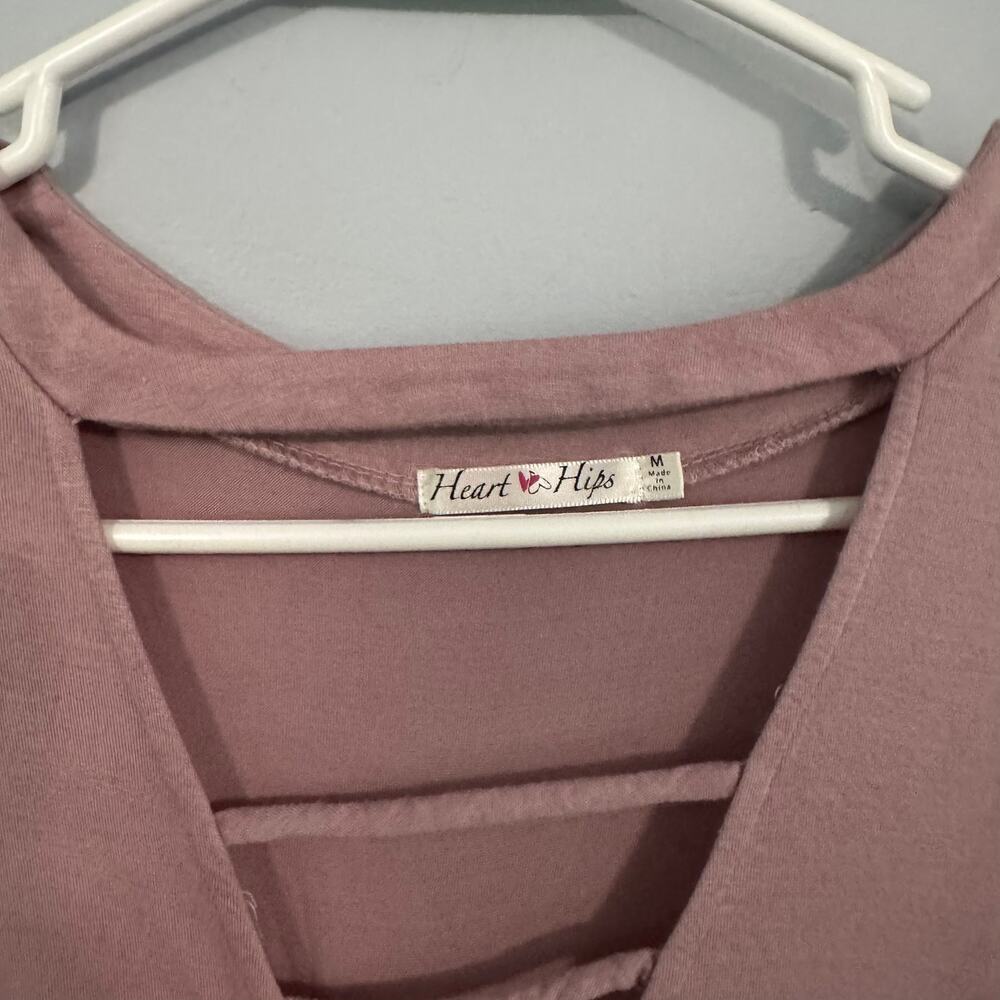 Heart & Hips Dusty Pink Choker Strap Neckline Top Women's Size Medium w/ Spandex - Picture 4 of 6